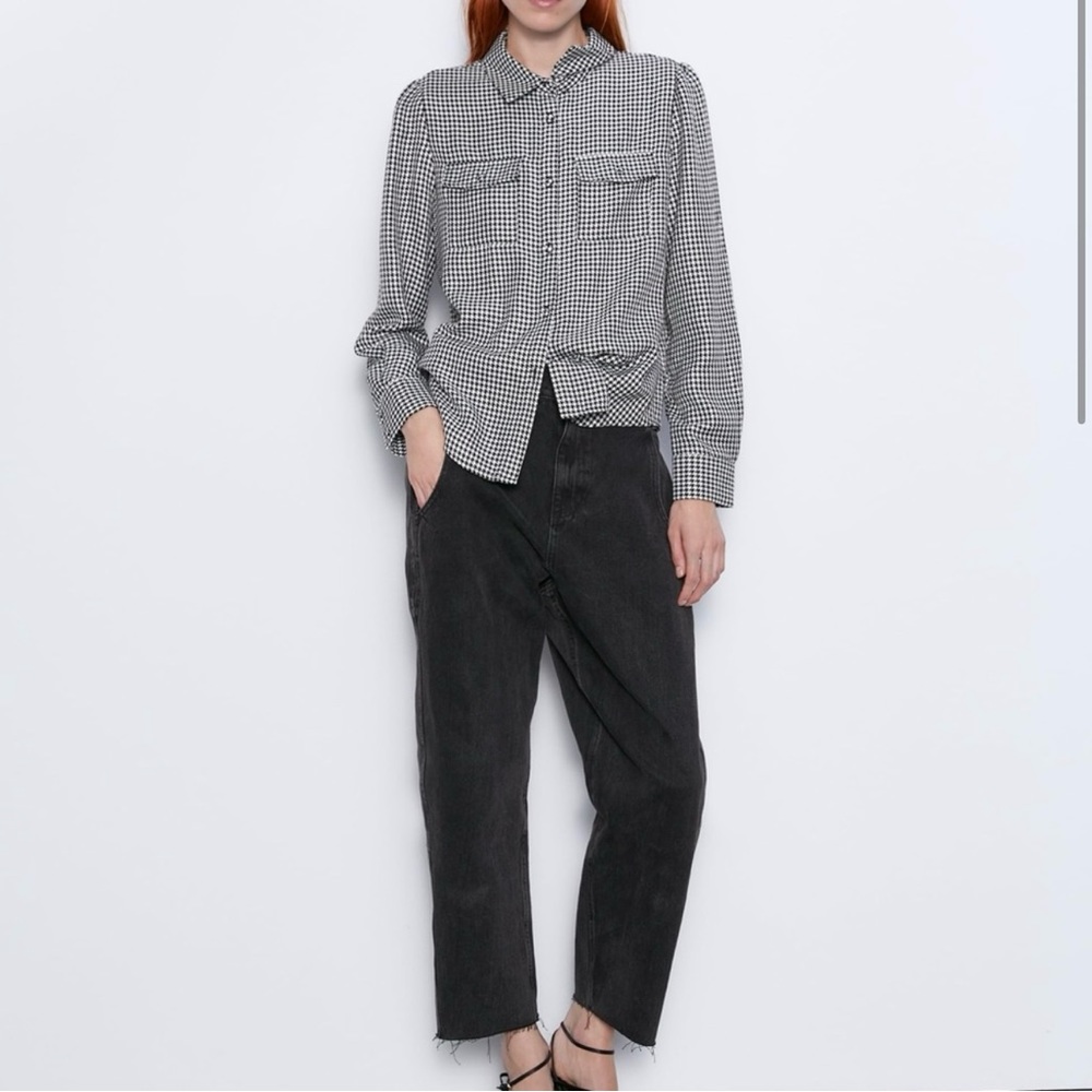 Zara Houndstooth Button Down Blouse - image 3